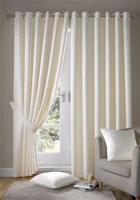 Luxury Living Adi Lined Ring Top Eyelet Curtains in Beige, Width: 229 cm, Drop: 183 cm