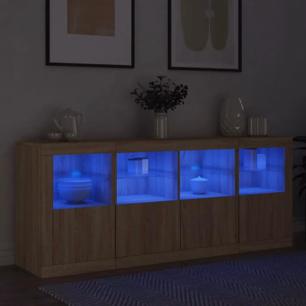 Berkfield Home Modern Sideboard with Integrated LED Lights in Sonoma Oak Brown, W/D/H: 163 x 37 x 67 cm – 3