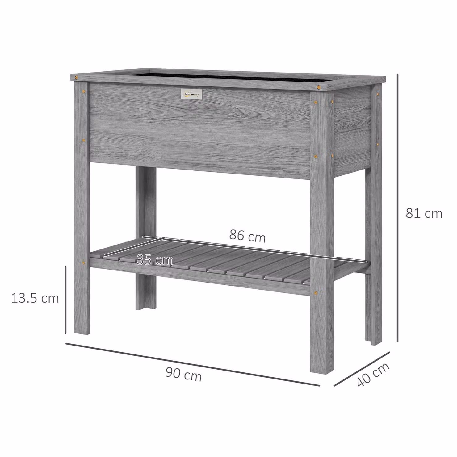 Outsunny Grey Wooden Raised Garden Bed with Storage Shelf and Drainage Holes – 3