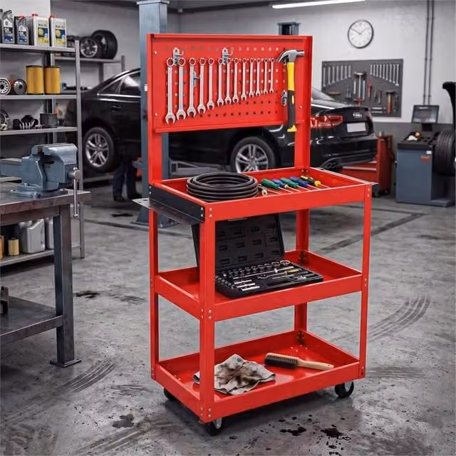 NESTLUNE 3 Tier Heavy Duty Rollable Tool Storage Trolley Cart in Red – 1