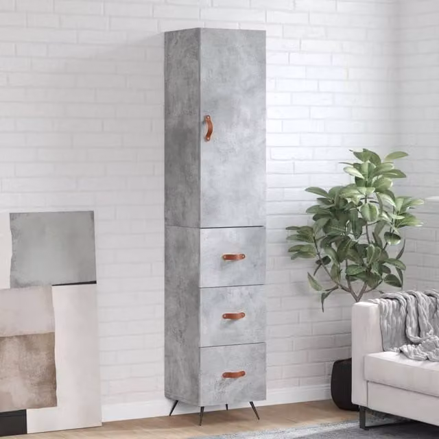 Berkfield Home Industrial Highboard in Concrete Grey, H 180 x W 34.5 x D 34 cm