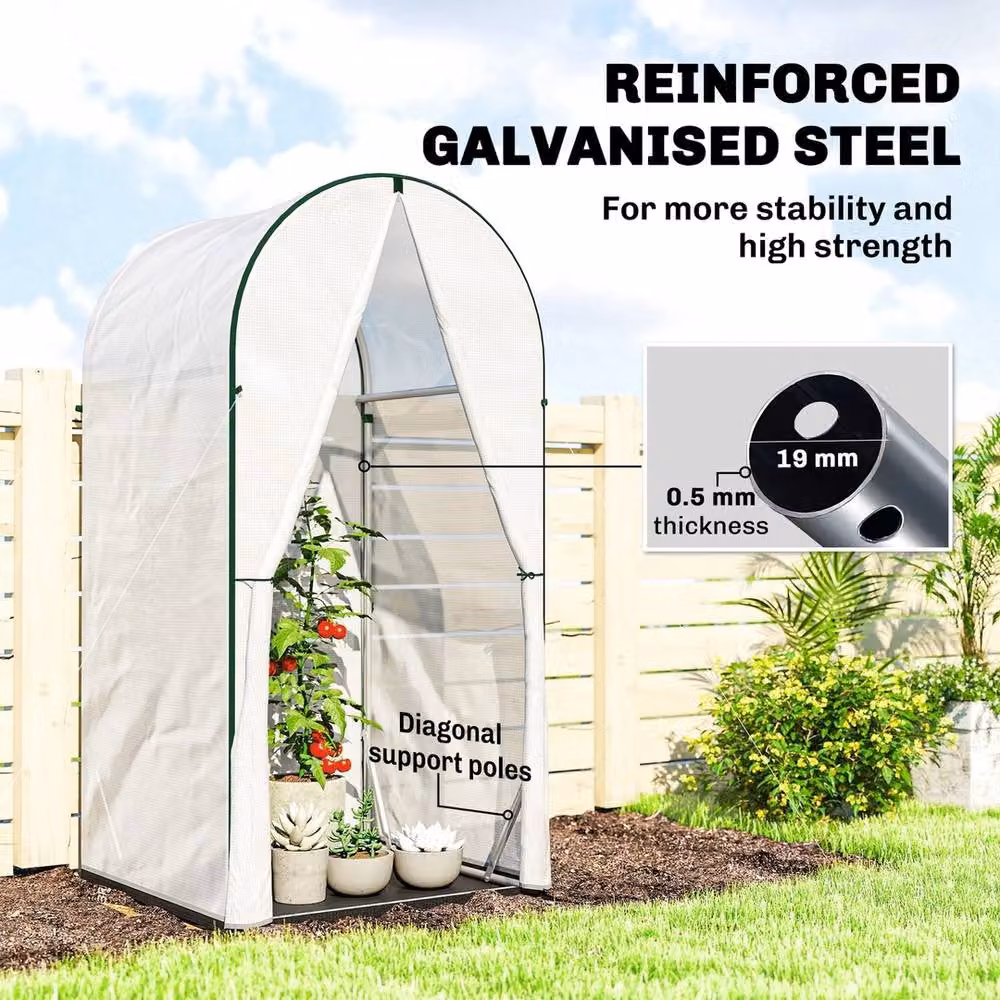 EONLION Small Freestanding Greenhouse with PE Base and Galvanised Steel Frame in White, W/D/H: 100 x 100 x 195 cm – 4