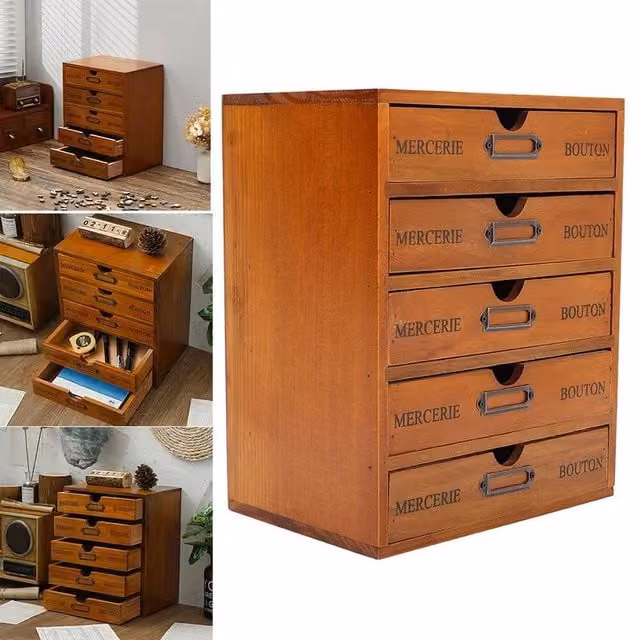 KORVIXA Vintage Wooden Storage Box with Drawers, Brown, W/D/H: 100 x 100 x 31 cm