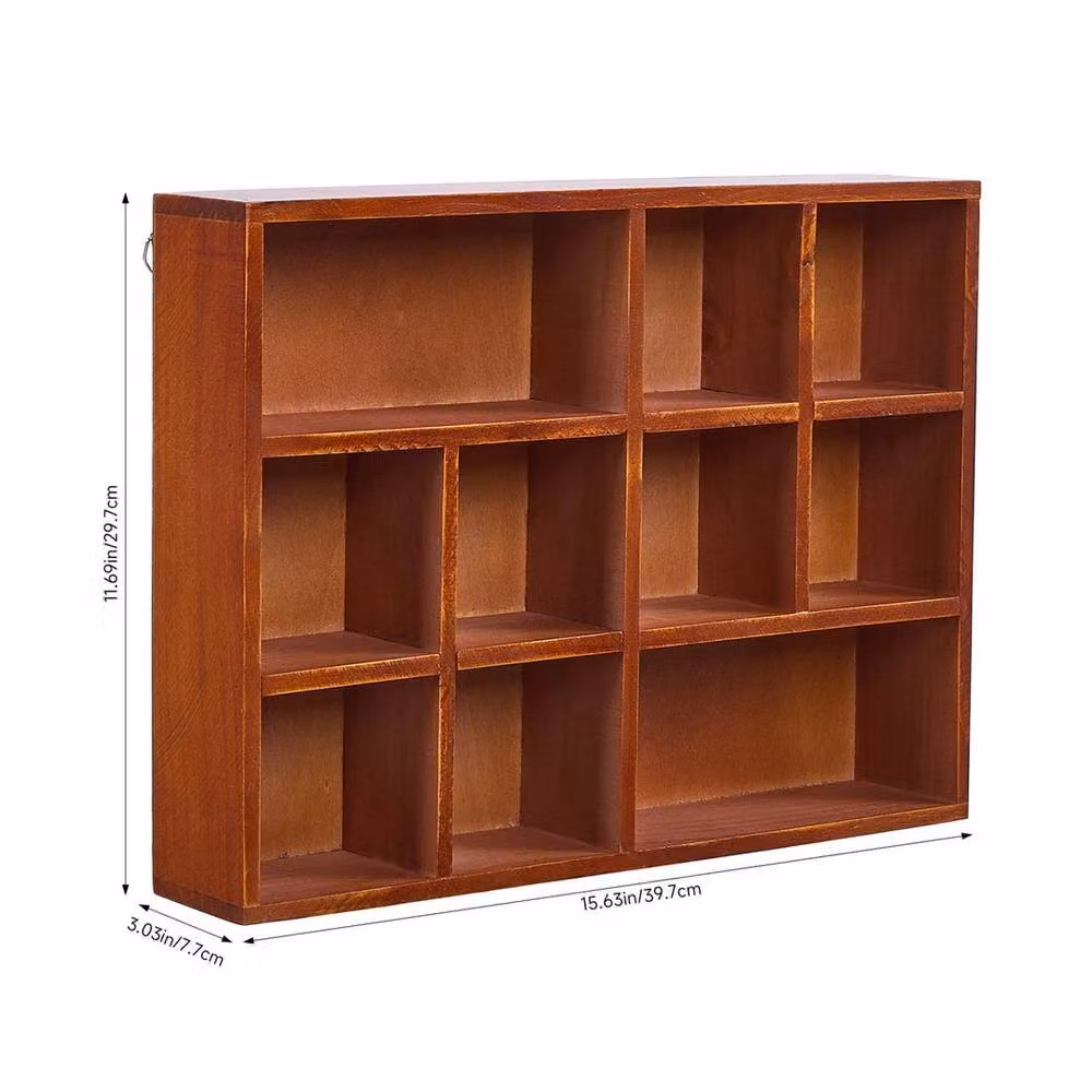 KORVIXA Rustic Brown Wooden 10-Cubby Wall Mounted Display Shelf and Hanging Storage Organizer, W/H: 100 x 100 cm – 2