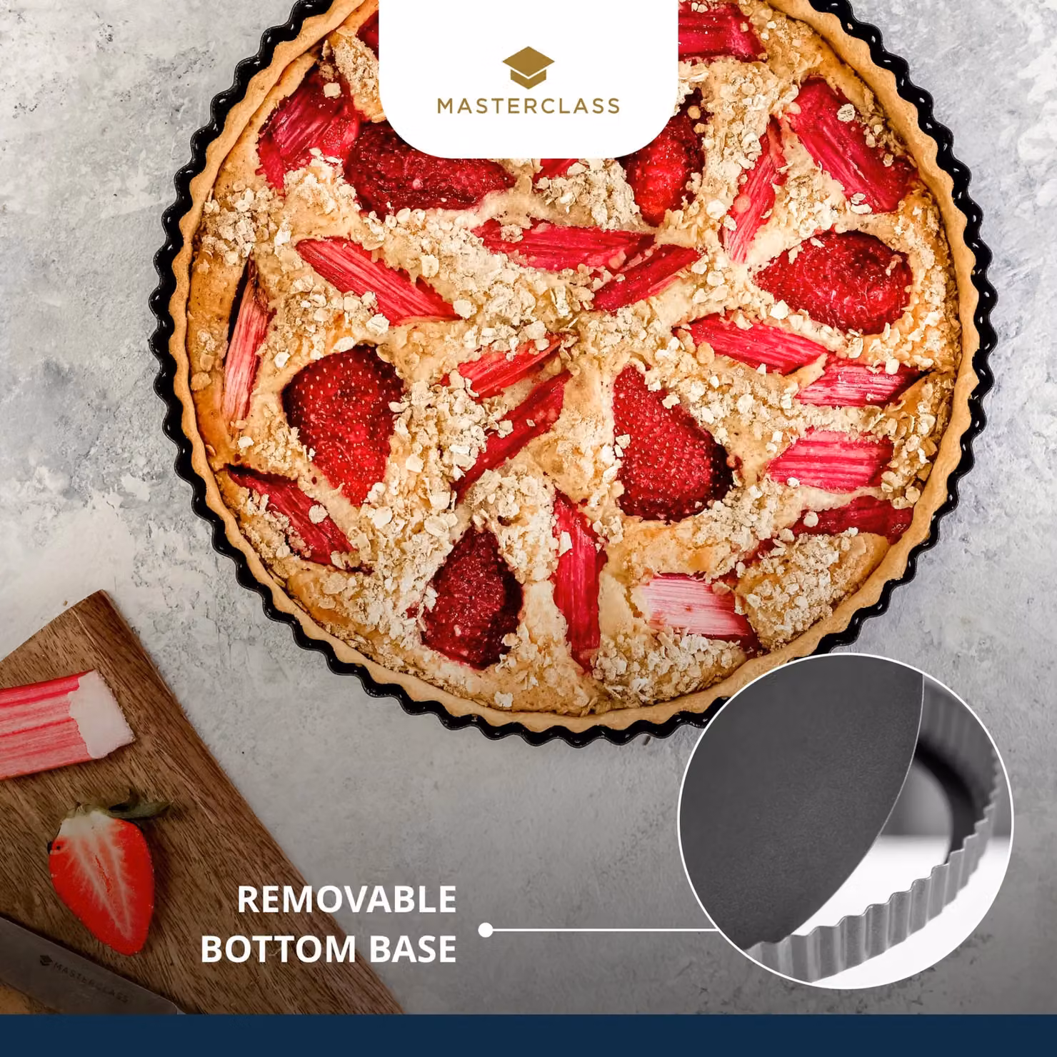 MasterClass Non-Stick Carbon Steel Fluted Loose Base Tart Tin, Grey, 23cm – 7