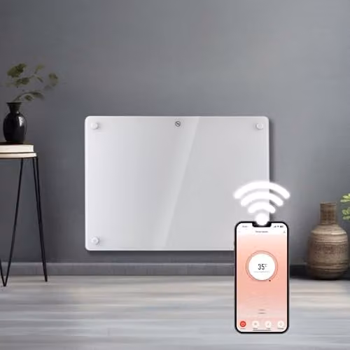 Futura 1000W WiFi Glass Panel Convector Heater, White, Wall Mounted or Freestanding – 1