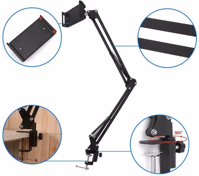 NESTLUNE 360 Degree Flexible Long Arm Tablet Stand Mount in Black