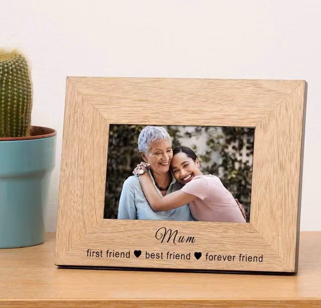 Uniqueful Women's Personalised First Friend Wood Picture Frame, Brown, W/D/H: 19.5 x 19.5 x 24.5 cm
