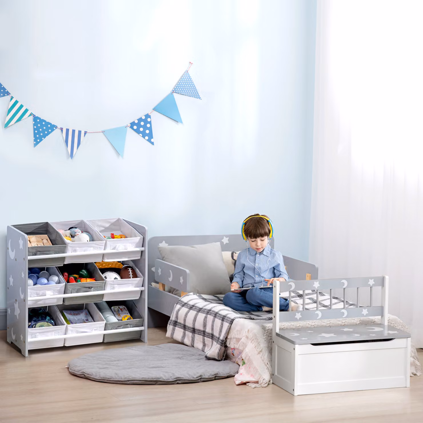 ZONEKIZ 3-Tier Toy Storage Organizer with 9 Removable Bins, Grey – 3