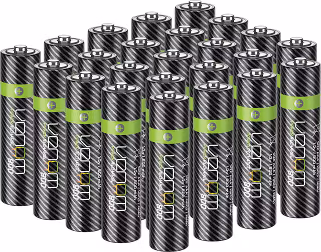 Venom 800mAh NiMH Rechargeable AAA Batteries, Pack of 24, Black
