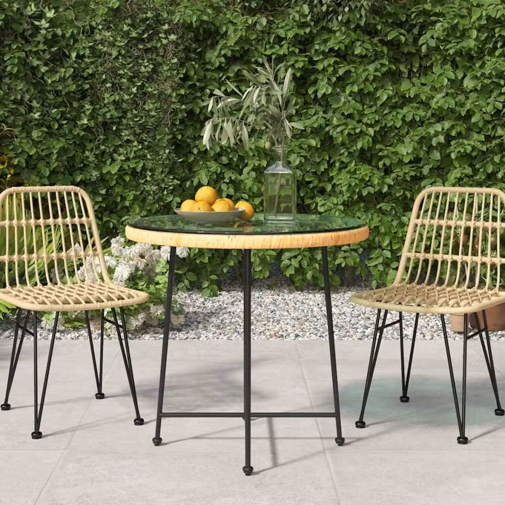 Berkfield Home Dining Table with Transparent Glass and Steel in Beige, Diameter: 80 cm – 2