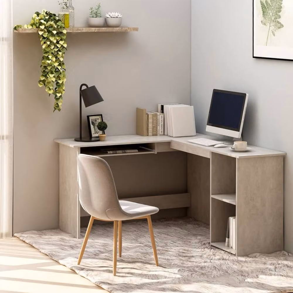 Berkfield Home L-Shaped Corner Desk in Grey, W/D/H: 120 x 140 x 75 cm – 2