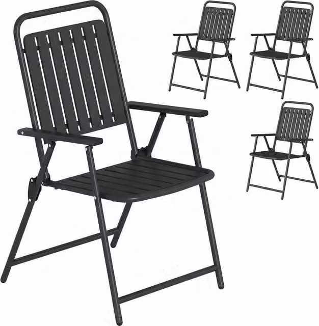 FLAVORA Set of 4 Grey Metal Folding Garden Chairs – 1