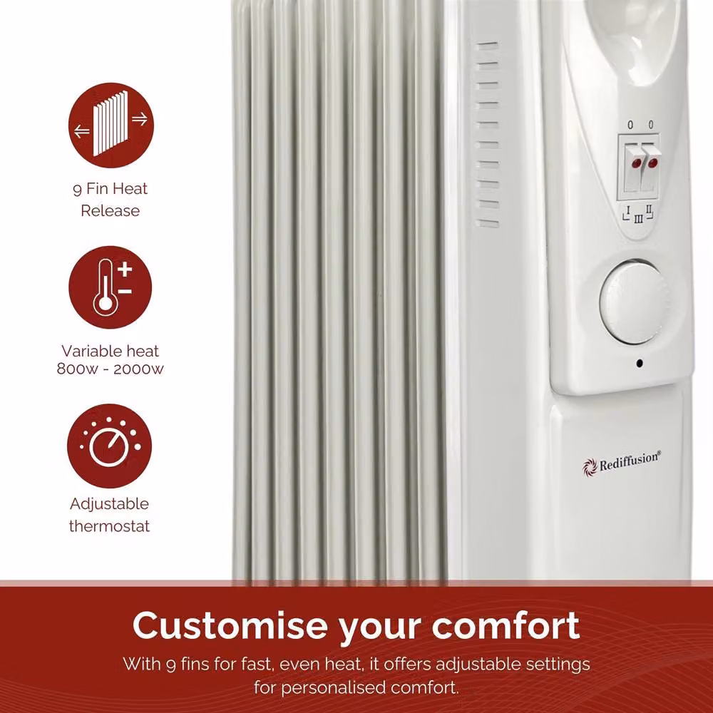 Rediffusion 2000W Oil Filled Radiator in White, W/D/H: 40 x 24 x 55 cm – 2