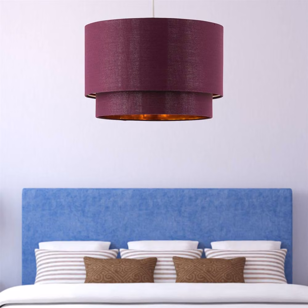 First Choice Lighting Kozy Modern Round Fabric Pendant Shade in Burgundy and Gold, Diameter: 30 cm – 3