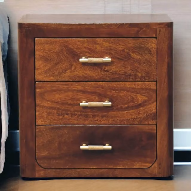 Artisan Furniture Luca Mango Wood Bedside Table in Brown and Gold