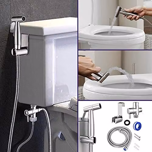 Nes Home Handheld Bidet Toilet Sprayer Jet Kit in Silver Stainless Steel