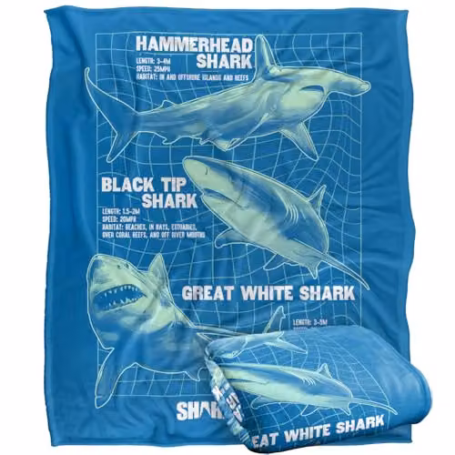 LOGOVISION Shark Week Television Series Blue Multicolour Fleece Throw Blanket, W: 152 cm, D: 127 cm