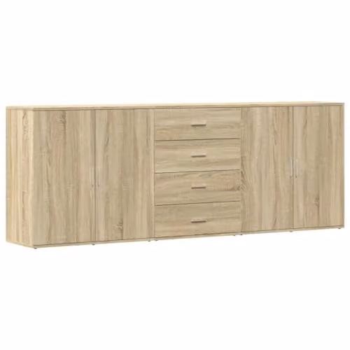 vidaXL Set of 3 Modern Sideboards in Sonoma Oak Brown Engineered Wood