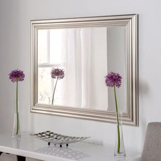Yearn Silvery Champagne Rectangular Wall Mirror in Metallic Silver W/H: 116 x 90.5 cm