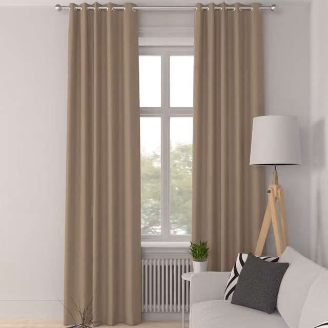 Simply Collection Iowa Silk Essence Made to Measure Blackout Fabric Panel Curtain in Beige or Brown with Eyelets
