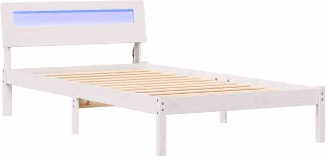 Berkfield Home Solid Pine Wood Bed with Headboard and LED Strip Lights, White, W/D/H: 90 x 190 x 73 cm