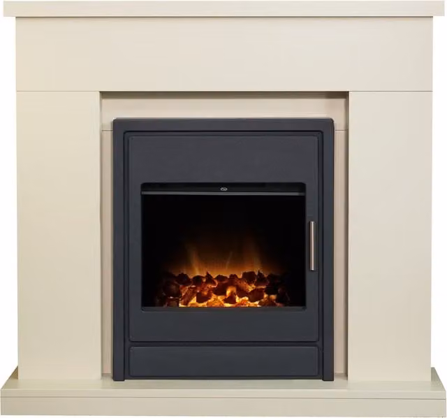 Adam Fires & Fireplaces Lomond Fireplace in Pure White and 39 Inch Alta Electric Fire in Black – 1