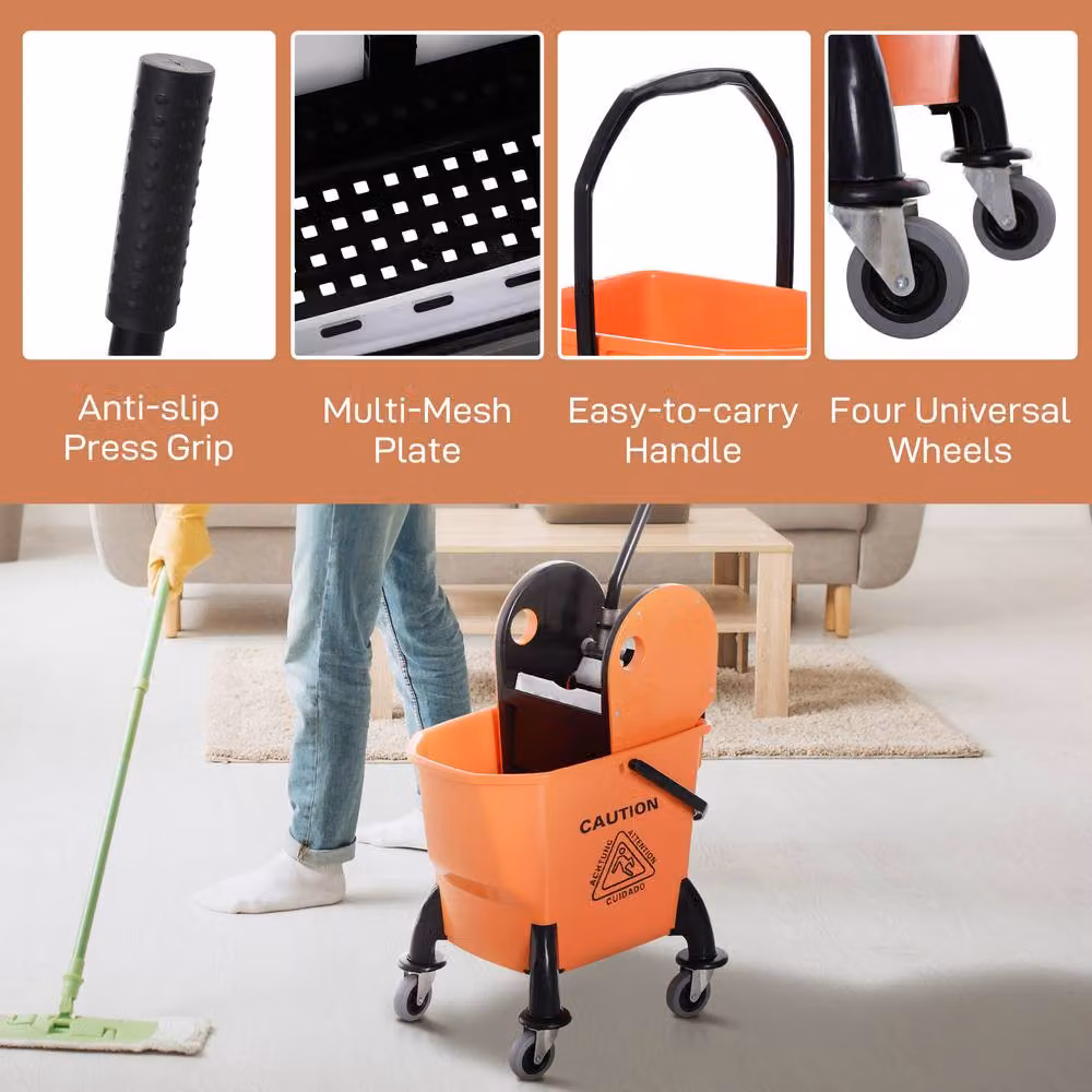 STILVORA Mop Bucket with Wringer and Wheels in Orange – 6