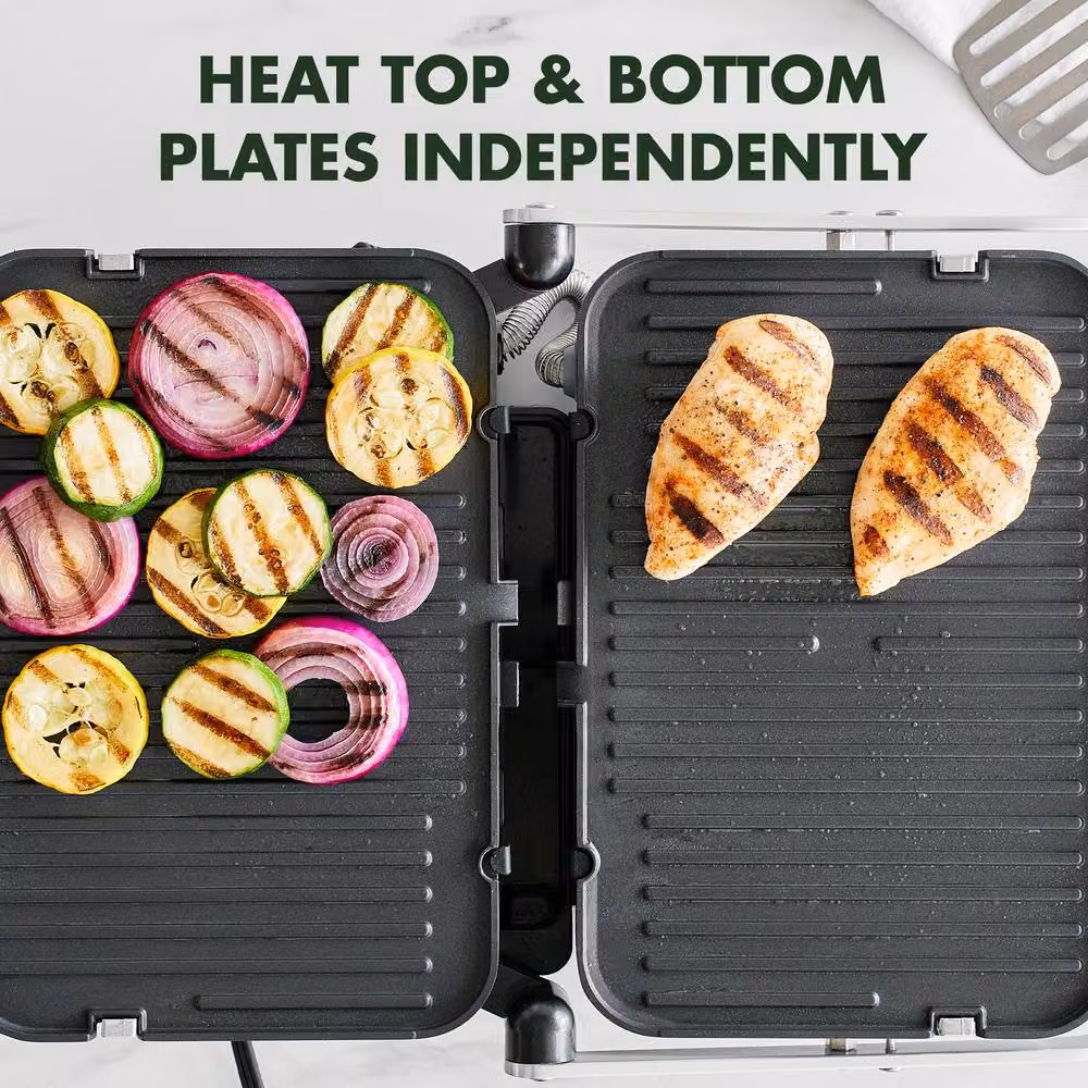GreenPan Bistro 6-in-1 Contact Grill and Griddle with Silver Ceramic Non-Stick Coating – 7
