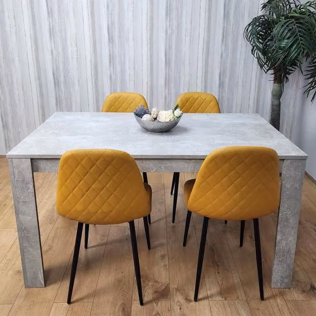 Kosy Koala Modern Dining Set with Rectangular Stone Grey Effect Table and 4 Mustard Yellow Chairs
