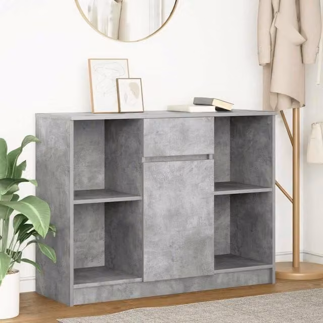 Berkfield Home Sideboard with Drawer in Concrete Grey, W/D/H: 101 x 35 x 76 cm – 1