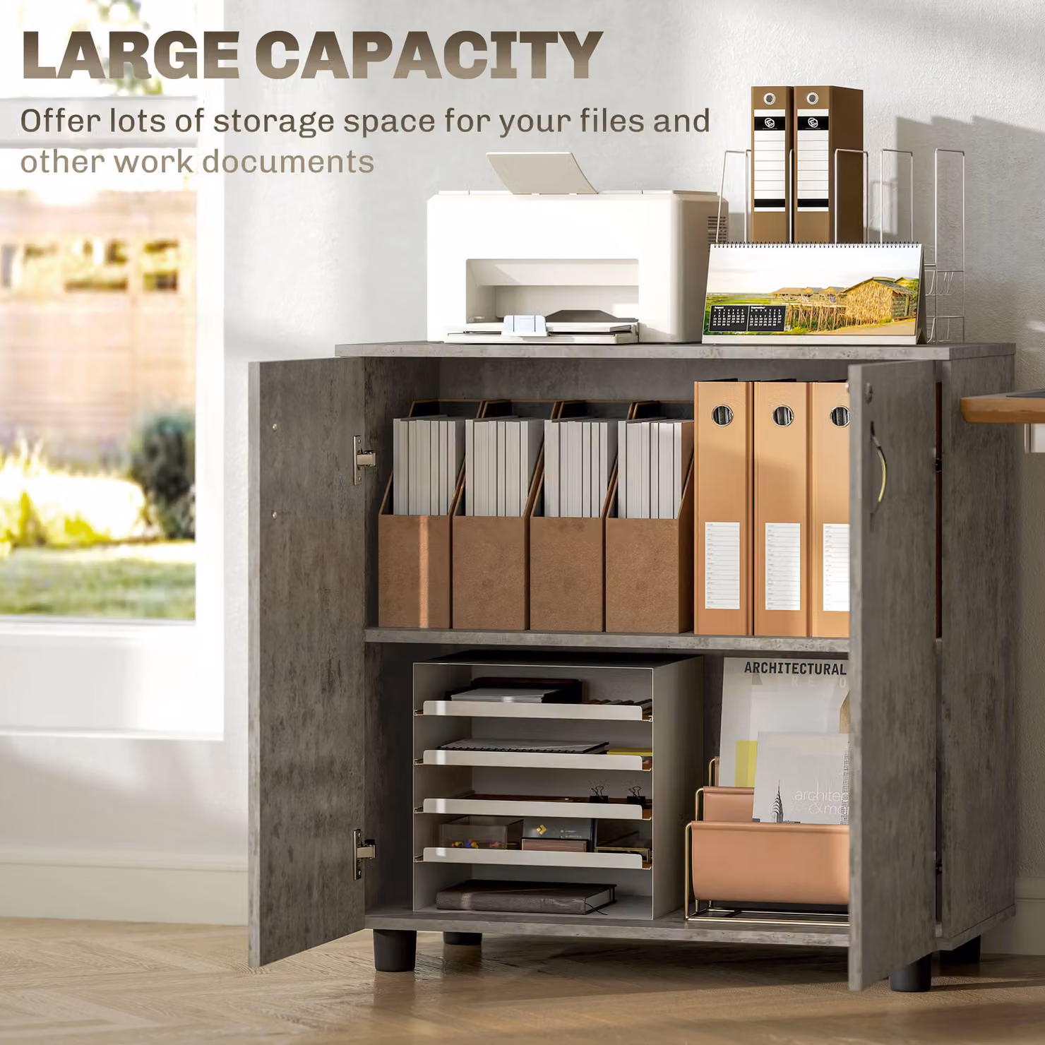 Vinsetto Two-Tier Locking Office Storage Cabinet in Grey with Hinged Doors and Internal Shelves – 3
