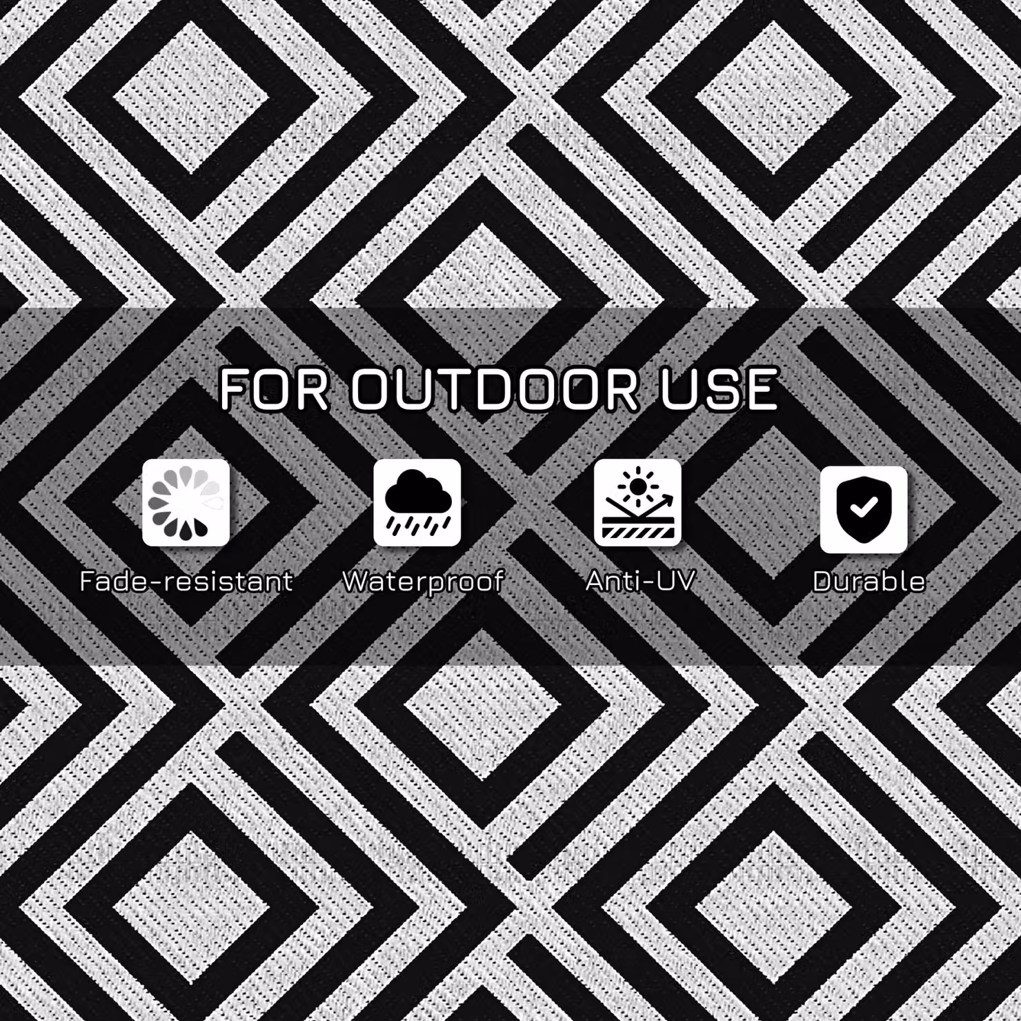 Outsunny Reversible Outdoor Plastic Straw Mat in Black and White Rhombus, W/D/H: 182 x 274 cm – 7