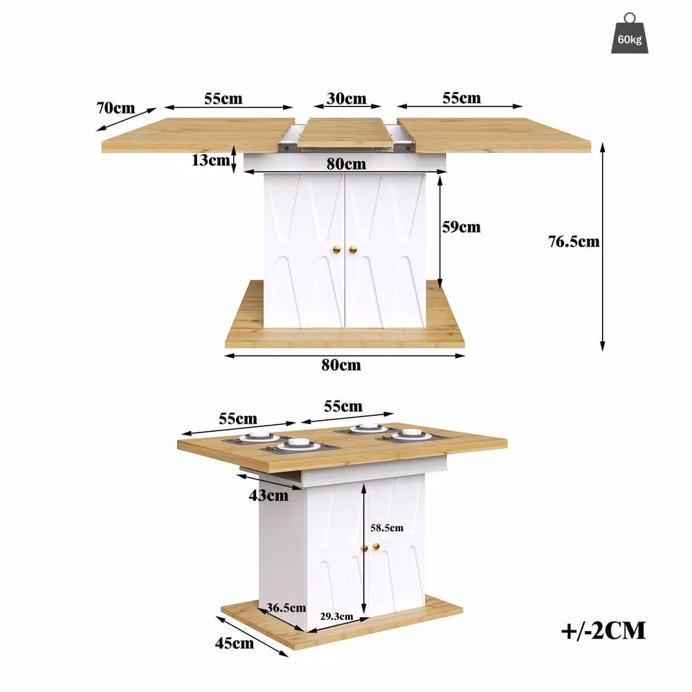 Rolipo Extendable Rectangular Dining Table in White Wood Effect – 4