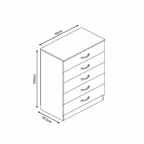 FWStyle Modern 5 Drawer Chest in Black Gloss with Metal Handles – 2