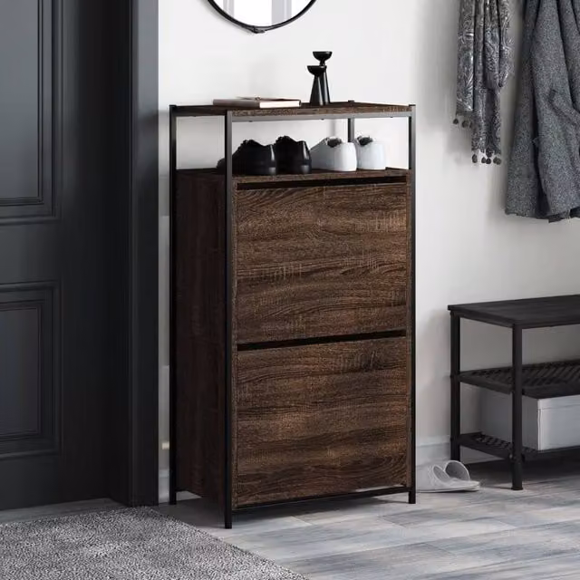 Berkfield Home Brown Oak Shoe Cabinet W/D/H: 60 x 34 x 112 cm