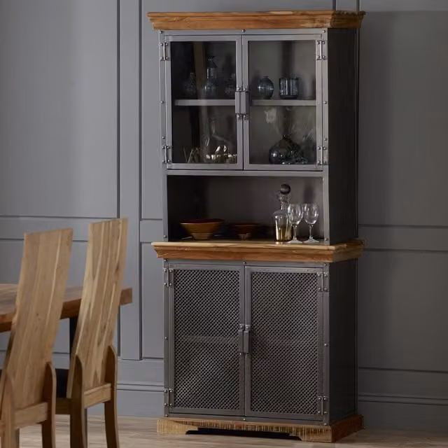 IH Design Industrial 2 Door Sideboard in Grey and White with Wood and Metal Details