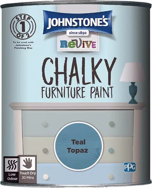 Johnstone's Chalky Furniture Paint in Petrol Teal Topaz, Quick-Drying and Opaque Matt Finish