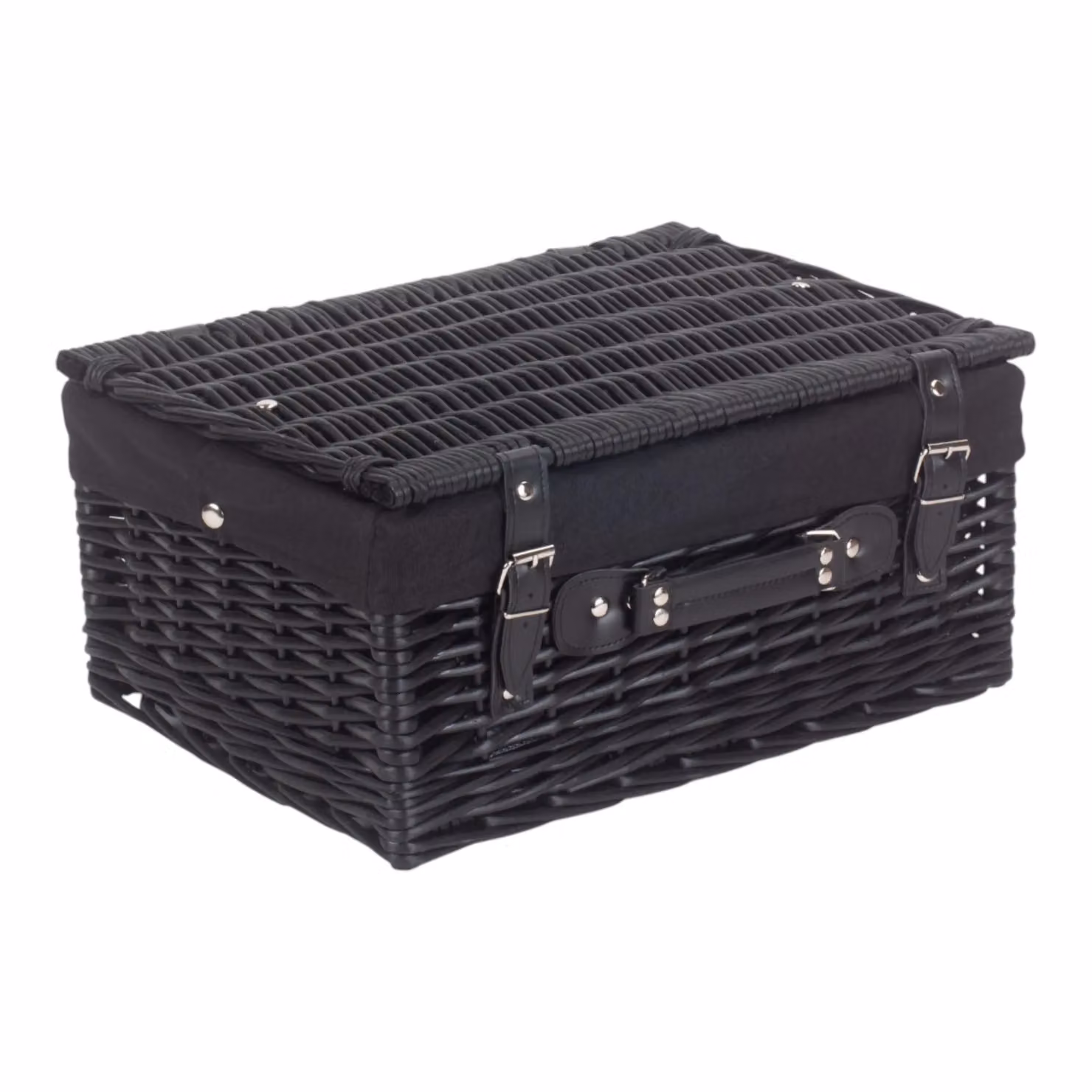 Red Wicker Picnic Basket with Black Lining and Black Willow Design, W/D/H: 41 x 30 x 19 cm – 2