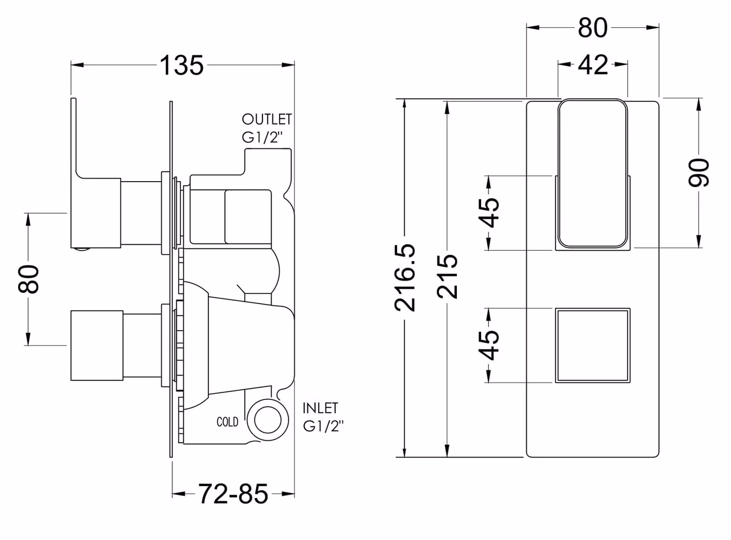 Balterley Square Concealed Thermostatic Twin Shower Valve, 1 Outlet, Chrome Silver – 2