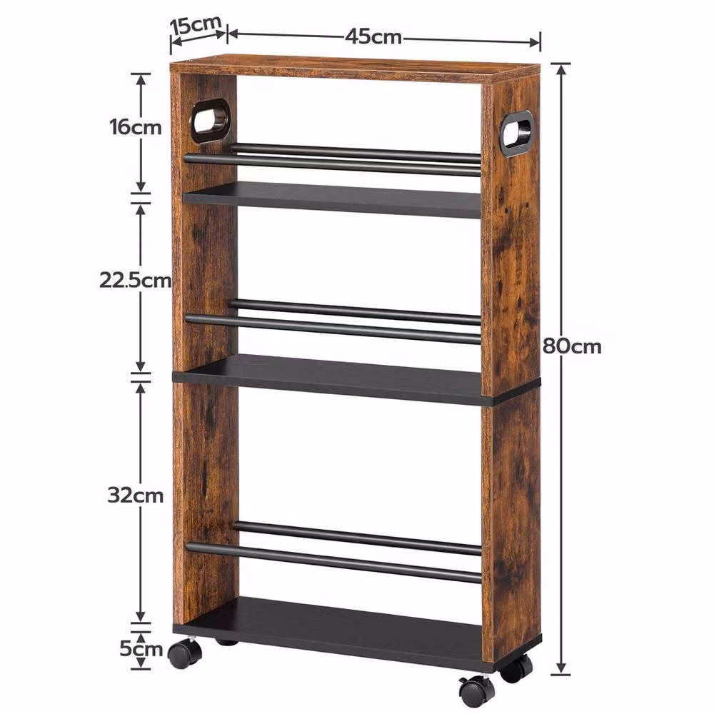 NESTLUNE Slide Out Kitchen Storage Utility Rolling Cart Trolley in Brown – 2