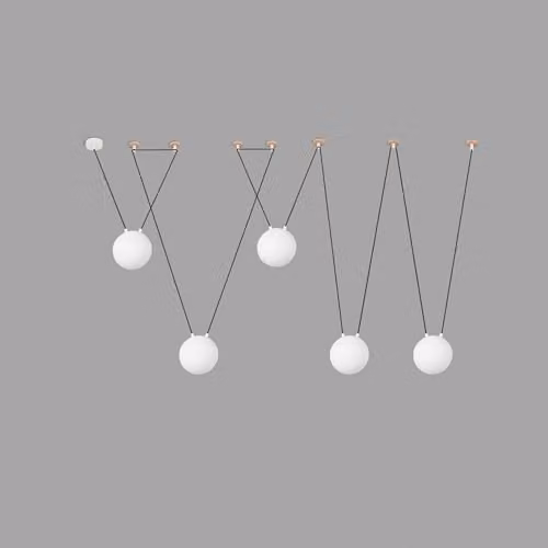 Netlighting Mine 5 Light Suspended Ceiling Pendant in White and Wood with E27 Bulbs