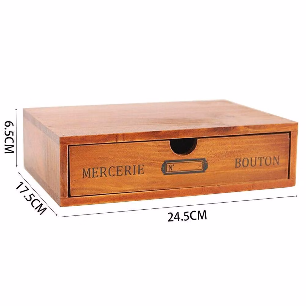 NESTLUNE Single Tier Solid Wood Desktop Storage Box with Drawer in Brown, W: 24.5 cm, D: 6.5 cm, H: 1.0 cm – 2