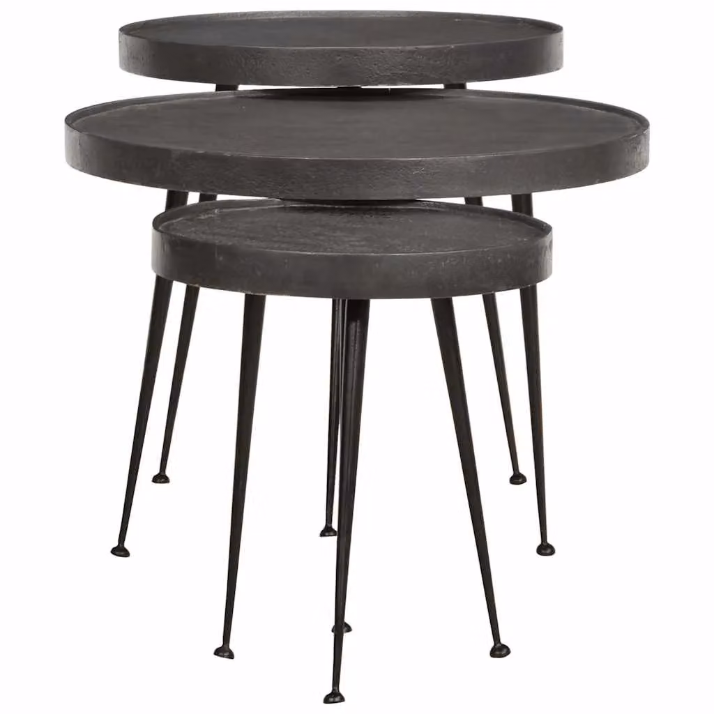 Berkfield Home 3 Piece Black Round Nested Coffee Table Set with Matt MDF and Metal Legs – 2