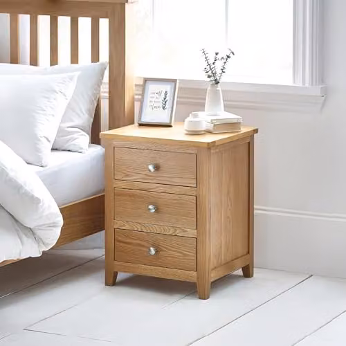 Julian Bowen Mallory 3 Drawer Bedside Table in Oak, W: 60 cm, D: 44 cm, H: 48 cm