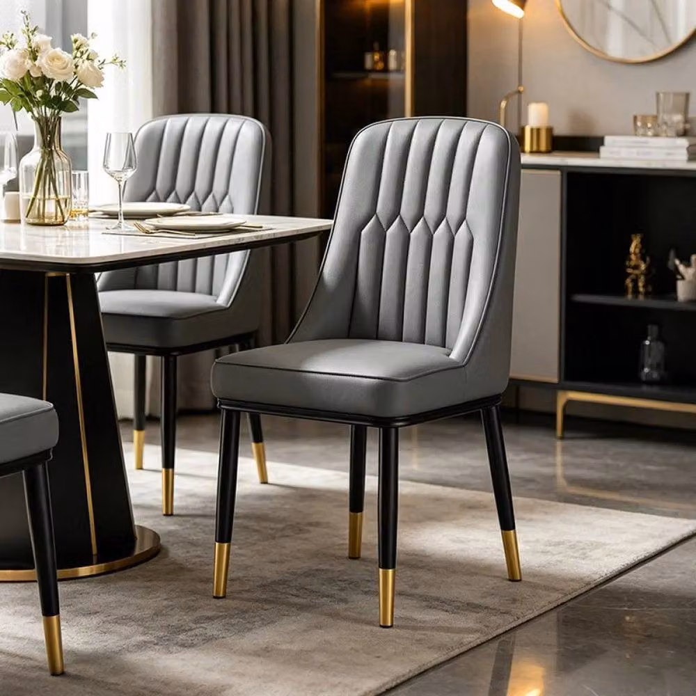 KORVIXA Set of 2 Grey Faux Leather Modern Dining Chairs – 5