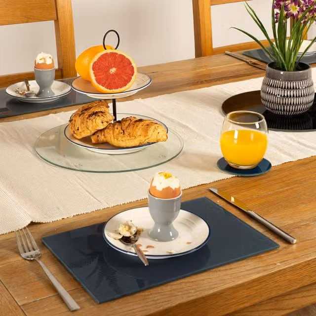 Harbour Housewares 12-Piece Blue Glass Placemats and Square Coasters Set, W: 30 cm, D: 20 cm
