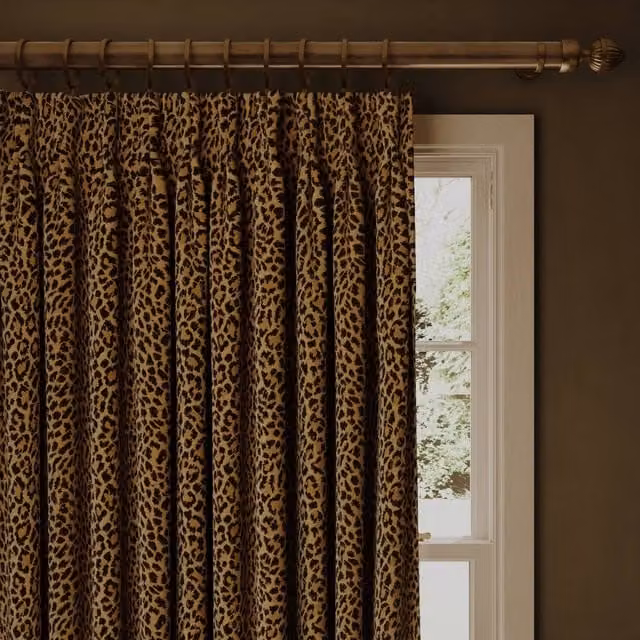 House of Hackney Wild Card Jacquard Fabric Curtain Panel in Yellow and Brown