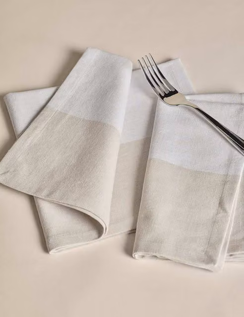 M&S x Kelly Hoppen Set of 4 White Half-Linen Woven Banded Napkins