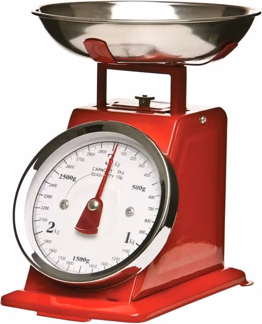 Orsina Olivier Red Retro Manual Kitchen Scale with Stainless Steel Finish and Analog Display, 3kg
